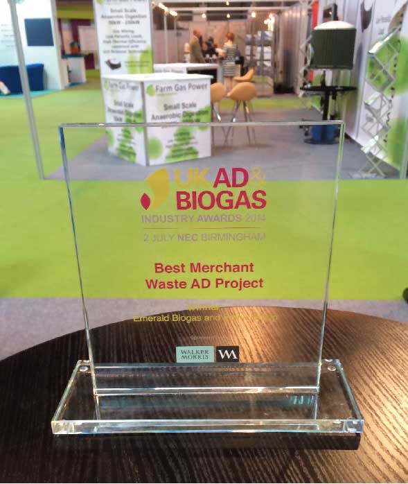Der AD&BIOGAS Industry Award 2014 „Best Merchant Waste AD Project“