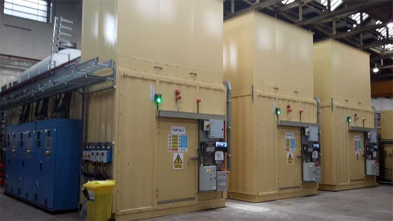 The individual power gensets were installed separately in sound-insulated containers.