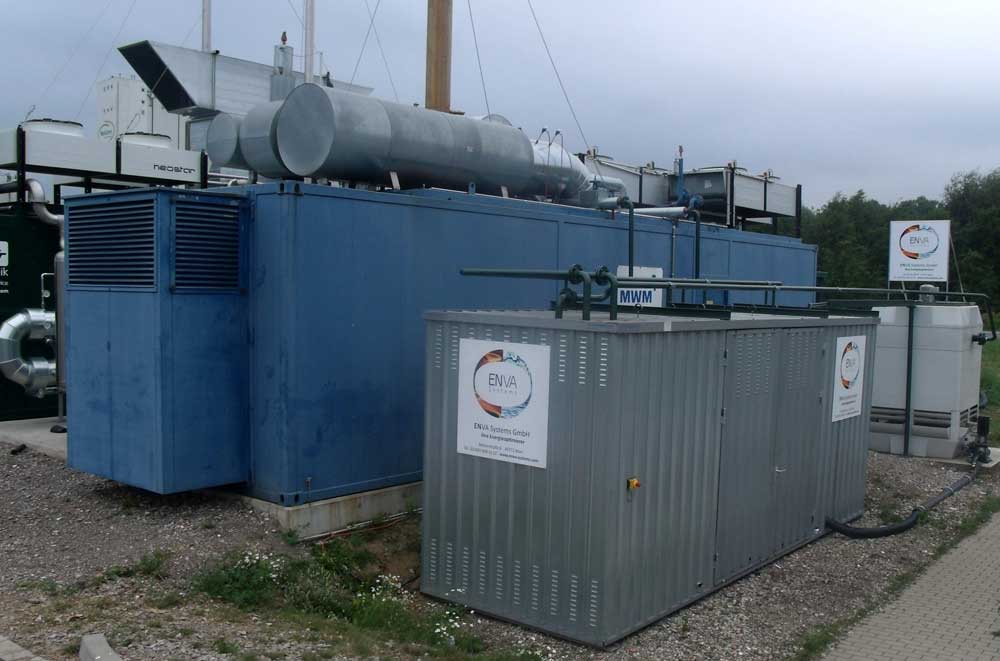 Blick auf die Biogasanlage mit angeschlossenem ORC-Modul. Quelle: ENVA Systems GmbH