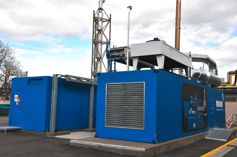CHP container with a TCG 2016 V16 gas engine genset and medium-voltage container