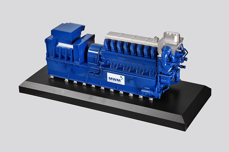 Detailed scale model (1:25) of the MWM TCG 2032 V16 gas engine