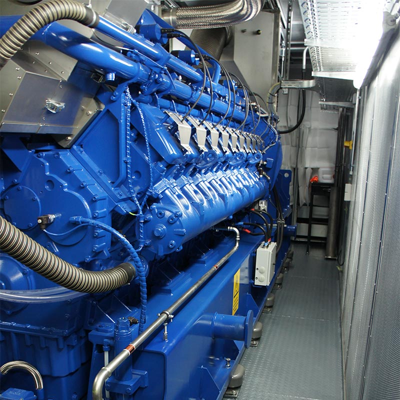 MWM Gasmotor TCG 2020 V20 im Container-Blockheizkraftwerk der Biogasanlage der Rohlfs Biogas KG.