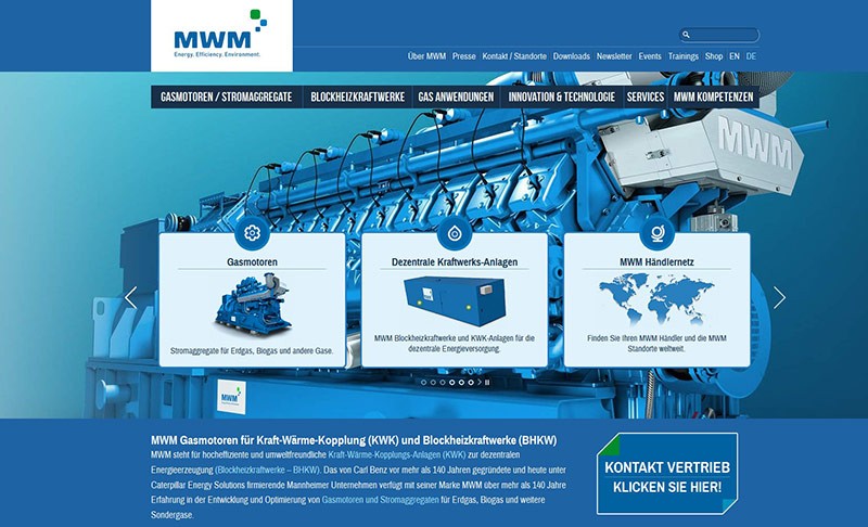 Home page of the MWM brand website