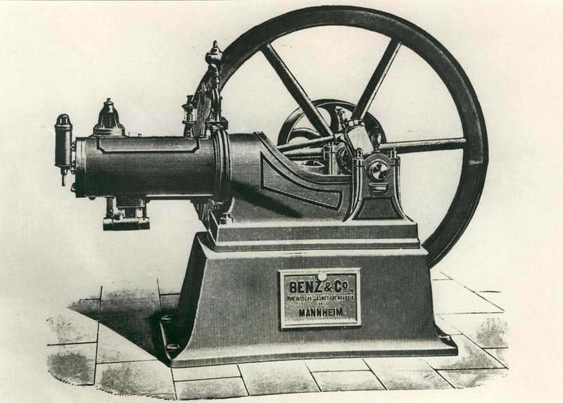 The single-cylinder two-stroke gas engine developed by Carl Benz in 1878