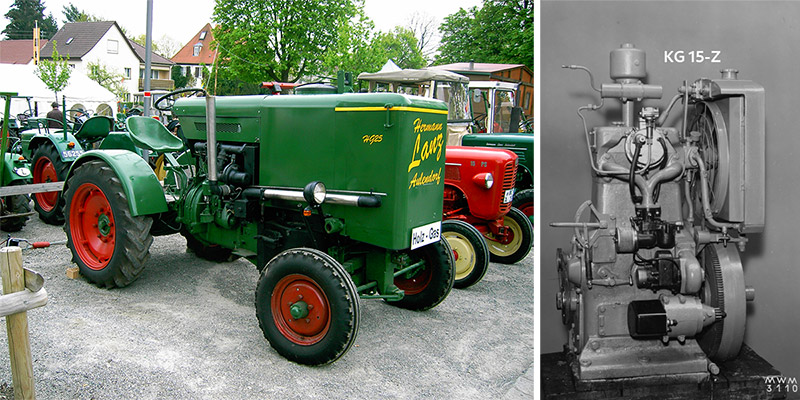 MWM Traktor mit Holzvergaser und MWM Südbremse Gasmotor-TG-15-Z